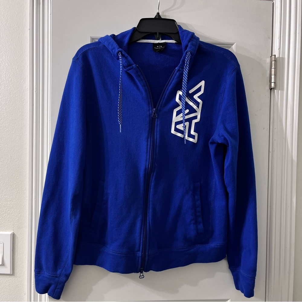 Armani Exchange Men's Royal Blue Hoodie With Zipper Size Medium size Small